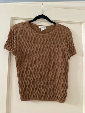 Treasure & Bond Short Sleeve Cable Knit Sweater - Camel Brown